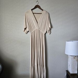 Cream Maxi Dress with Plunge Neckline